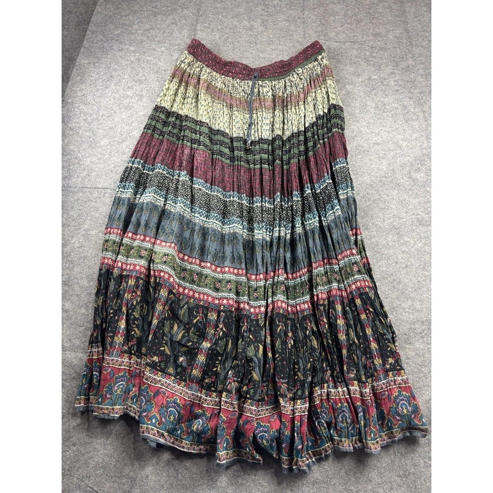 VTG Leena Studio Women's OS Skirt Maxi Tie Waist Cotton Crinkle Boho Hippie 90s